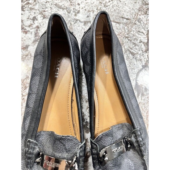 Coach Olive Loafers Black Gray Logo Metal Accent Round Toe Flat Womens Size 7.5B - Picture 6 of 9